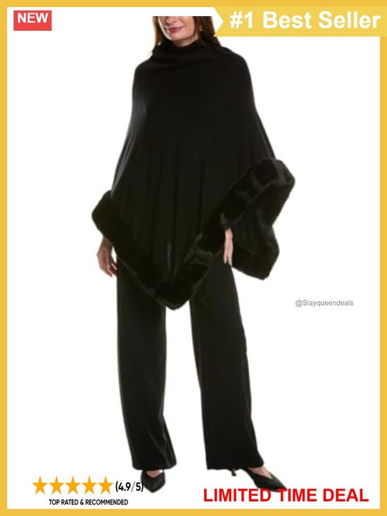 Other - Anne Klein Fur Trim Poncho Cape Hooded Sweater